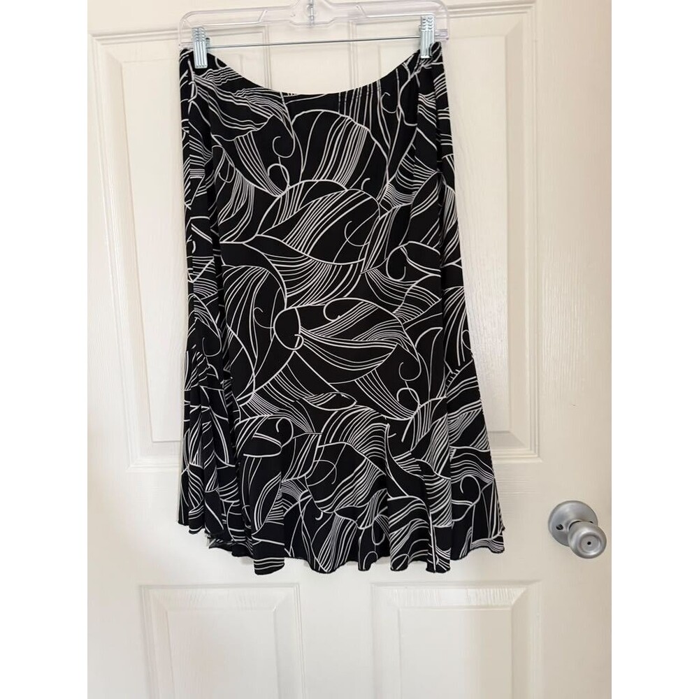 Vintage JKLA California Black White Abstract Print Flare Skirt Women’s Size L